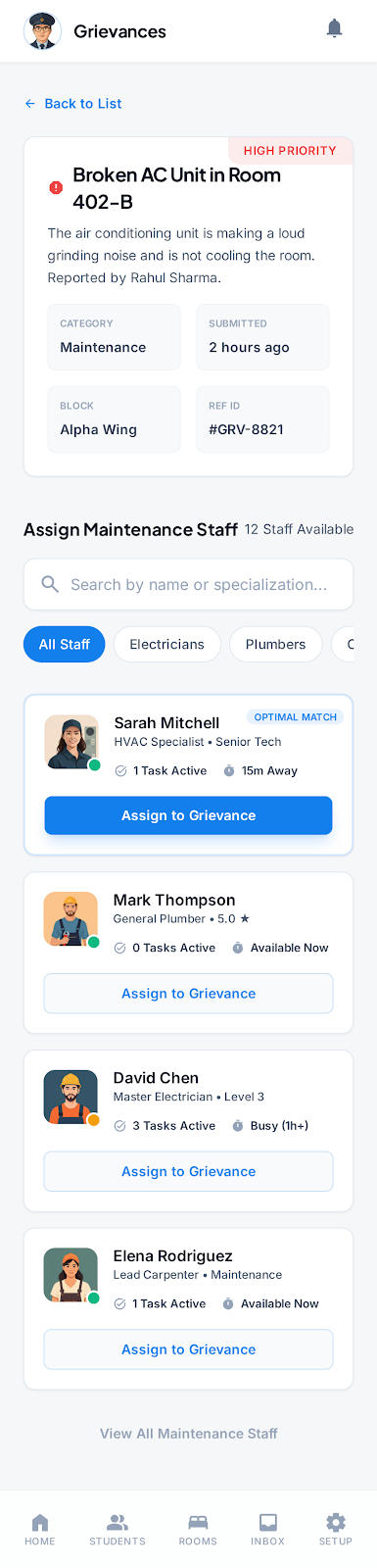 Warden Grievance Assign Staff