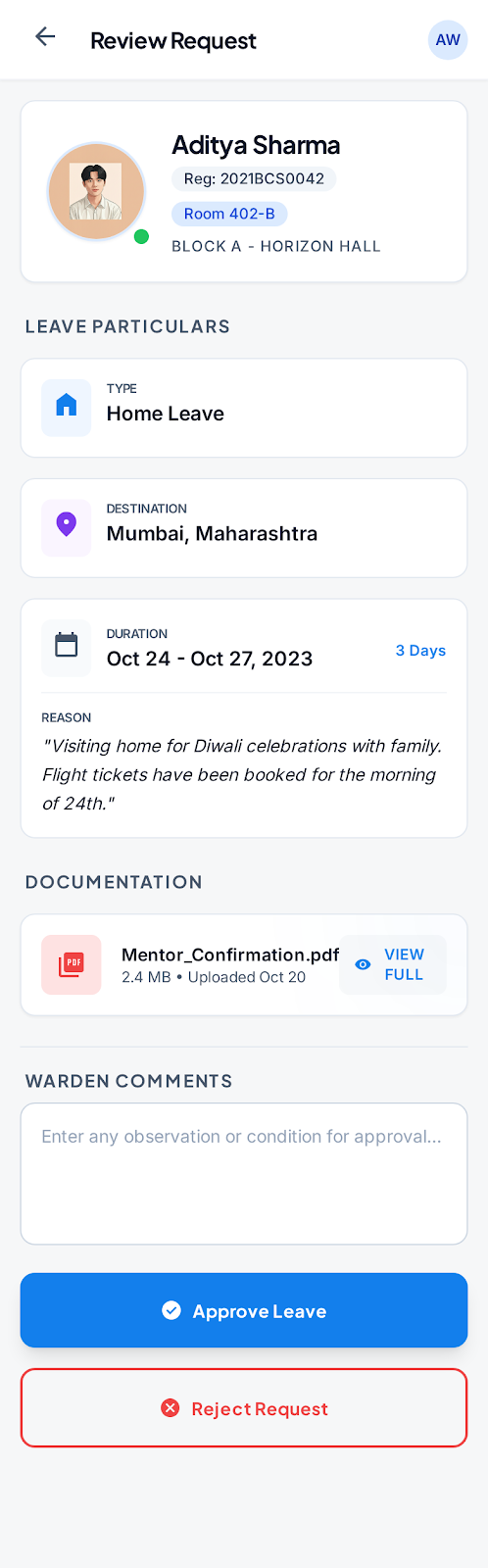 Warden Leave Details