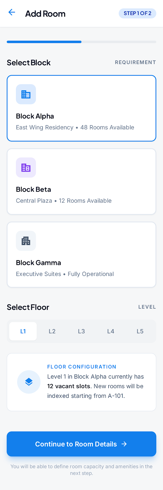 Warden Room Assign Step 1