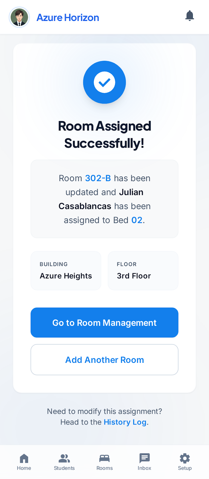 Warden Room Assign Success