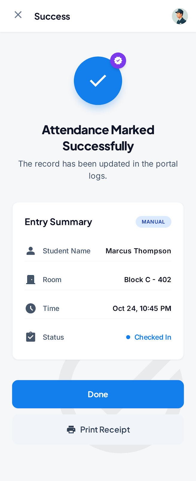 Guard Manual Attendance Success