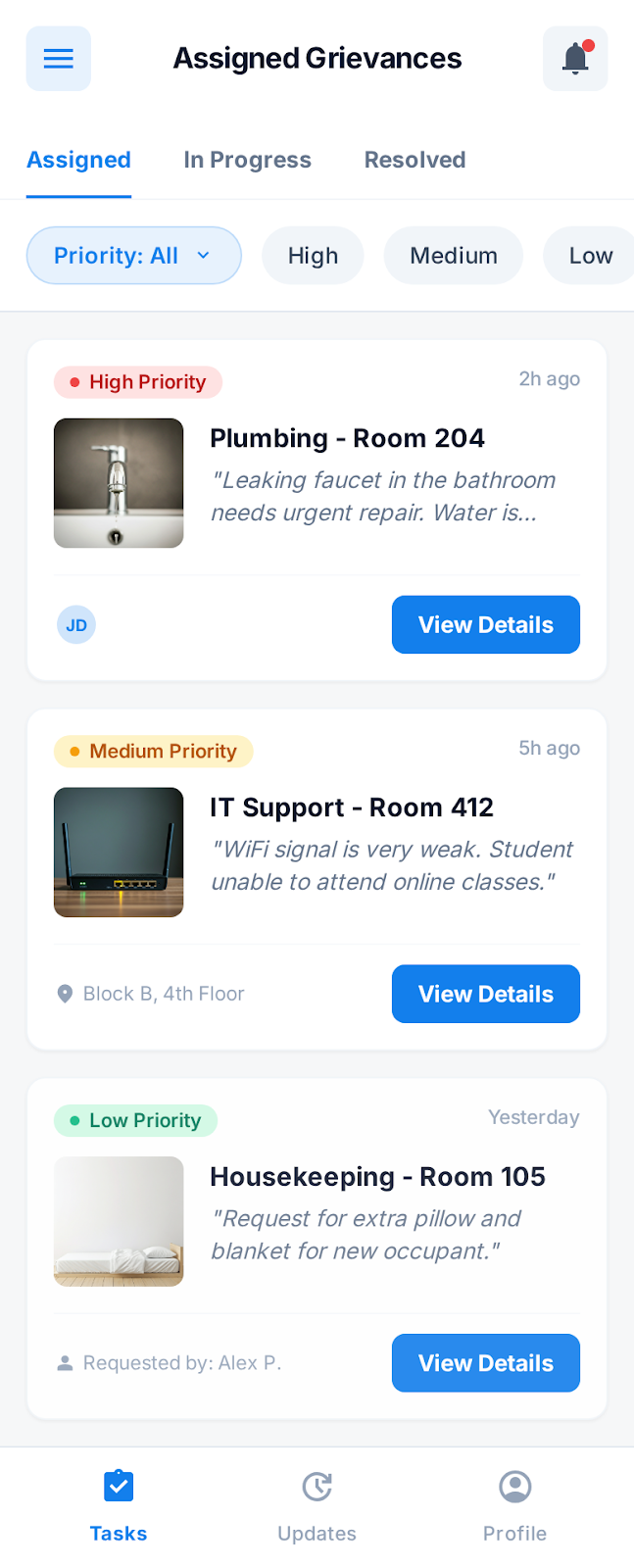 Staff Task List Home