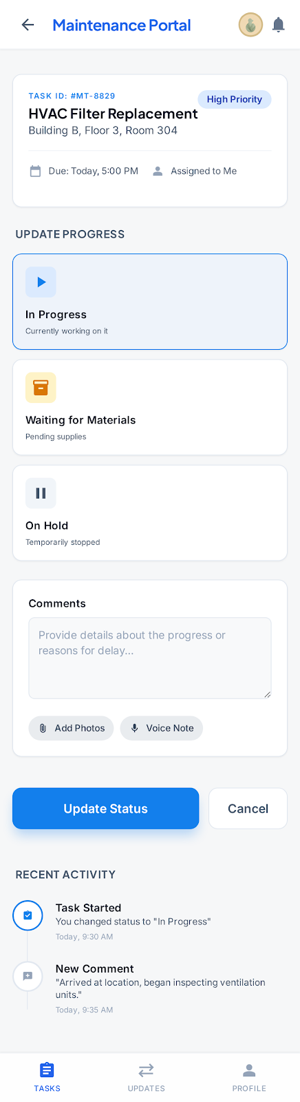 Staff Update Progress